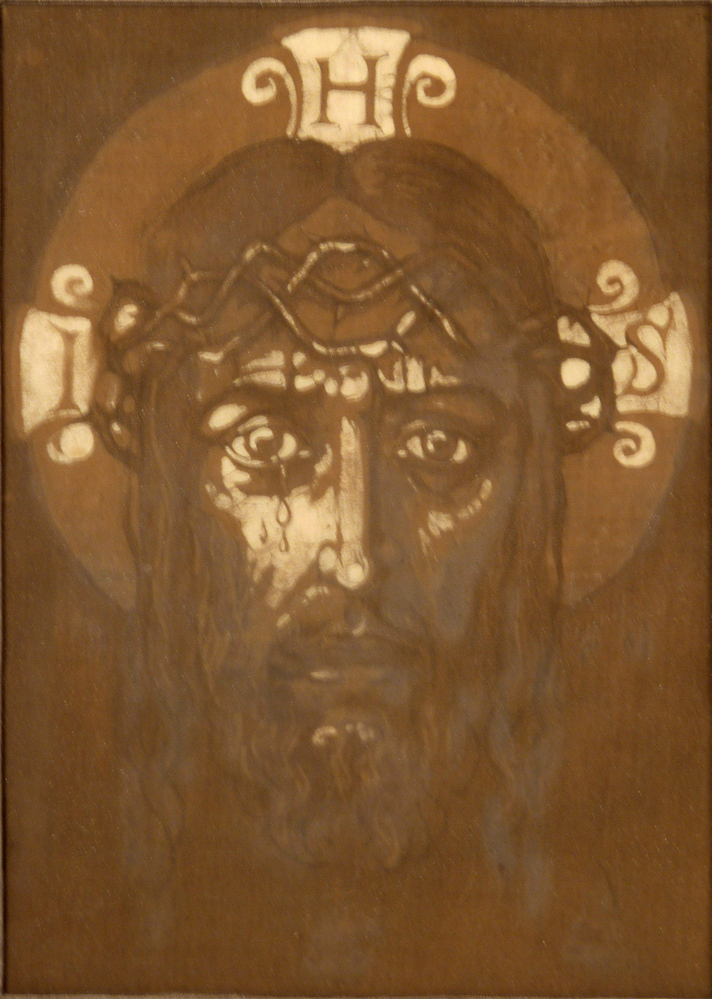 christushoofd met doornenkroon met aureool